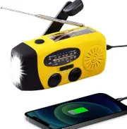 Wind Up Radio, Solar Emergency Fm Am Noaa Portable Radio With Sos Alarm, Led Flashlight, 2000mah Power Bank Usb C Cellphone Charger Yellow