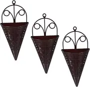 BESTonZON 3pcs Imitation Rattan Wall Hanging Flower Basket Wall Plant Holder Indoor Cone Shaped Planter Basket Wicker Hanging Pot Rustic Wall-Mounted Flower Rattan Wall Planter Brown