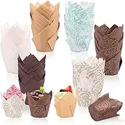 300Pcs Cupcake Cases Greaseproof Paper Muffin Liners 6 Colors Tulip Cupcake Holders Set Multipurpose Cupcake Wrapper for Baking Cups Weddings Birthdays Party(Six Colors)