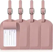 [BULFULL] Luggage Tag, Luggage Tags for Women Men, Leather Luggage Tags for Suitcases with Name Id Card Privacy Protection, Suitcase Tags Identifiers, Travel Bag Lables(4 Pack, Pink)