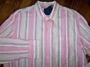 NWT Tommy Bahama Emerald Shores French ROSE PINK STRIPES Button Shirt Men's L