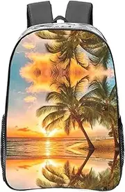 [JEJEA] Tropical Beach Palm Tree Sunset print Clear Backpack Transparent Backpack for Sports Events Festival Concerts Women Men Unisex, Transparent, One Size