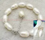 Rare 12-13mm South Sea White Natural Baroque Pearl Bracelet 8 Inches + Earrings