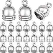 50pcs Silver Cord End Caps Glue-in Tassel Cap Clasps Connectors Leather Cord Findings Kit for DIY Bracelet Necklace Jewelry Making