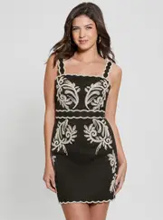GUESS Women's Black Mirabelle Embroidered Mini Dress Size: XS, Spandex
