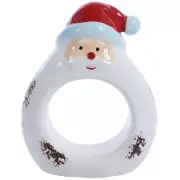 Hand Painted Rustic Santa Ceramic Christmas Napkin Rings (Set of 4)