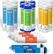 Express Water FLTSETS6C6G6I3M502 Reverse Osmosis RO Replacement Filter Cartridges Post Inline Carbon + 50 GPD Membrane + Granular Activated + CTO Coconut Shell (Pack of 23)