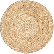 Rug Club Plain Handmade Round Jute Rug, 100 cm x 100 cm Size, Natural