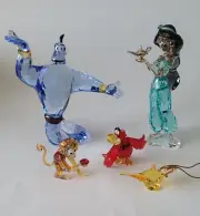 Swarovski, Disney Aladdin serien complete, Jasmine, Genie, Abu, Lago, and Lamp.
