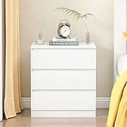 Advwin White Bedside Table with 3 Drawers, Modern Wooden Nightstand for Bedroom, Living Room, Office, Easy Assembly(70 * 40 * 77CM)
