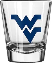 Logo Brands NCAA West Virginia Mountaineers 2oz Gameday Shot Glass - Sturdy Weighted Base, Chip-Resistant, Dishwasher Safe