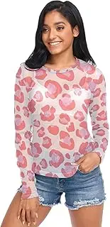 [RPLIFE] Coral Pink Leopard Print Womens Mesh Tops, Transparent Tops for Women Sexy S-XXL