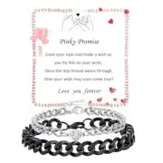 Matching Couple Cuban Chain Bracelets Gifts for pinky promise Black+Silver