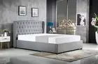 Modern Design Linen Fabric Steel Tufted Upholstered Wooden Bed Frame Grey Color