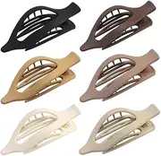 6Pcs Hair Claw Clips with Leaf-Shaped Design for Women - Textured Grip Flat Barrettes for Thick/Thin Hair, Non-Slip Matte Clips (Multi-Color Set)