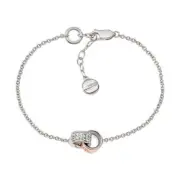 Emporio Armani Ladies 925 Sterling Silver & Crystal 2-Color Interlink Bracelet.