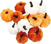 Lesunbak Faux Velvet Pumpkins,Velvet Harvest Artificial Pumpkin Decor | Realistic Brown Stem Faux Velvet Pumpkins for Farmhouse, Fall Wedding, Thanksgiving, Halloween