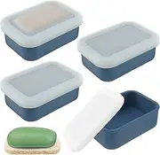 4Pcs Travel Soap case Box Container with Sponge and Silicone Band Lid with Drainage Pad Compact Leakproof Travel Soap Tray Portable for Traveling Camping
