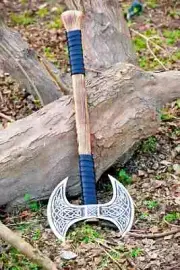 Double Headed Viking Axe, Battle Axe, Hand Forged Steel Double Blade Viking Axe