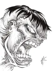 Hulk. Jeff Purves homage. ORIGINAL, B/W, drawing, illustration by Calvin Henio.