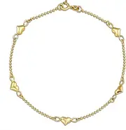 [Bling Jewelry] Multi Puff Hearts Charm Anklet Ankle Bracelet For Women Teen Beaded Ball Chain Rose Gold Vermeil .925 Sterling Silver 9, 10 Inch Flexible