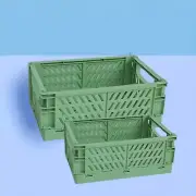 2 Collapsible Storage Box Organizer Basket Folding Small & Mini Bin Green New