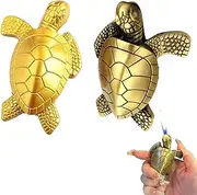 Turtle Lighter, Personalized Golden Tortoise Lighter, Personalized Refillable Butane, Cute Mini Portable,Unique Boyfriends, Friends, Outdoor Camping, Fireplace (Brass+Gold)