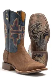 Men's Tin Haul 'CUT UP' VIPER SNAKE SOLE COWBOY BOOTS w Snakeskin print 7 SIZES!