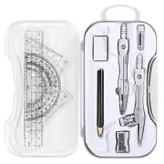 Math Geometry Sets 10 Piece Student Supplies with Shatterproof Storage Grey