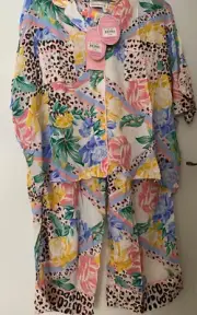 Womens Peter Alexander Floral Animal Print Viscose PJ Top & Pants Set Large NWT