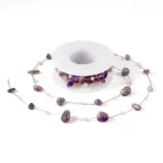 2M Natural Amethyst Chips ABS Plastic Imitation Pearl Beaded Chains 3mm 5~15mm