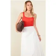 Red Sheer Soft Touch Scoop Neck Long Vest Top, Red