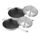 2x 18/10 Stainless Steel Fry Pan 34cm Non Stick Frying Skillet Helper Handle Lid
