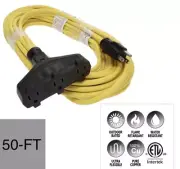 50Ft 3-Outlet Power Extension Cord SJTW 14/3 Yellow