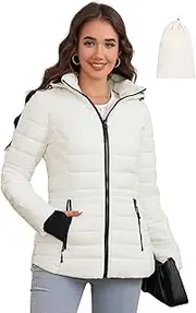 [SLOWTOWN] Women’s Lightweight Puffer Jacket Packable Hooded Puffer Jacket Winter Puffy Jacket