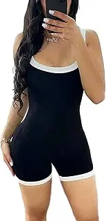 [ZPLxi] Womens Yoga Jumpsuits Unitard Bodysuits One Piece Tank Top Shorts Workout Rompers Sleeveless Backless Bodycon Outfit