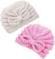 [AKOOSY] 2pcs Knit Hat Turban Beanie Caps Winter Warm Caps for Newborns Soft Elastic for Comfortable Photos and Special Occasions