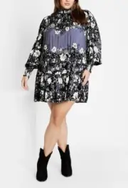 CITY CHIC Cassia Placement Dress in Blue Plus Size XS/14 NWT [RRP $99.95]
