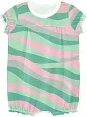 [miaozhen] Baby Girl Romper Summer Ruffle Sleeve Summer Outfit Jumpsuit Bodysuits Cotton Girl New-born Outfits 24M Wave Pattern Green Peach vestidos de, Wave Pattern Green Peach