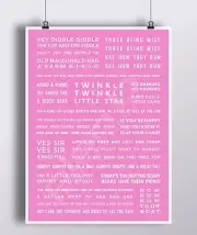 Nursery Rhymes - Pink Print A4 - Girl, Newborns, Baby Shower Gift