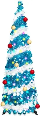 5 Ft Slim Christmas Trees - Artificial Christmas Tree 10 Balls, Tinsel Pencil...