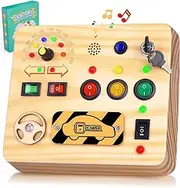SPLAKS Busy Board for Toddler, Montessori Toys with LED Light, Wooden Sensory Toys for Toddler Activity for 1-6 Year Old Boys & Girls, Christmas & Birthday Toddler(CAR)