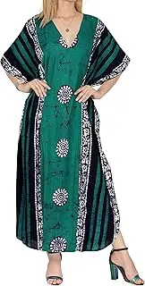 [LA LEELA] Women's Beachwear Kimono Swimwear Swimsuit Batik Cotton Long Kaftan Dress Maxi