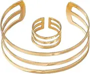 [yanzisura] Hand Jewelry for Women,Gold Jewelry Sets for Women - Trendy Dainty Ring And Bracelet Stackable Aesthetic Three Layer Hollow Cuff for Special Occasions Everyday Wear Prom, Refer to