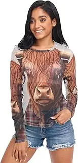 [RPLIFE] Cute Highland Cow Womens Mesh Tops, Sexy Mesh Tops for Women S-XXL