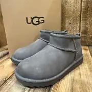 UGG KIDS CLASSIC ULTRA MINI BOOT YOUTH US SIZE 3 GRAY SUEDE / WOOL BOOTIE SHOE