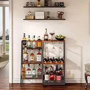 Versatile Liquor Stand for Home Bar, Wine Rack Freestanding Floor, Mini Bar Table for Liquor Whiskey Wine, 3-Tier Trapezoidal Liquor Bottle Display Shelf with Glass Holder and Fences(Patent Pending)
