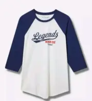NWT TORRID THE SANDLOT White Blue Classic Fit Raglan Tee Sz 2 2X 18-20