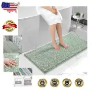 Plush Green & White Bath Rug 56"x24" - Fluffy Memory Foam for Ultimate Comfort