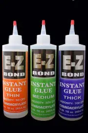 3 BOTTLES E-Z BOND SUPER GLUE (Cyanoacrylate) THIN , MEDIUM , THICK 16 OZ Each